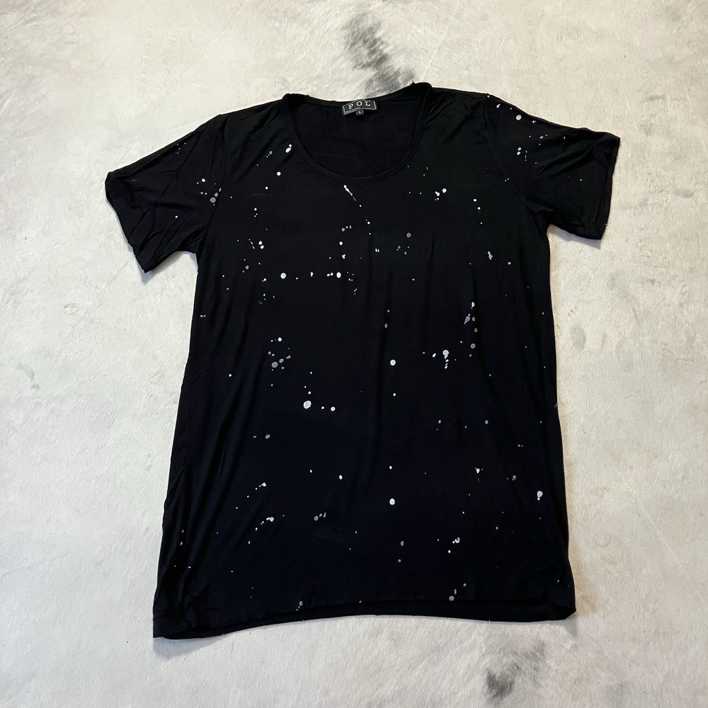 Pol‎ T Shirt Womens Size Large Black Short Sleeve Paint Splatter Stretch